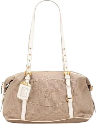 Prada Pre-owned Shoulder Bags, female, Beige, Size: ONE SIZE Pre-owned Vintage Canvas Shoulder Bag