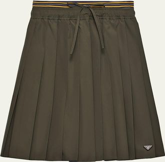 Prada Layered Cotton Pleated Pull-On Skirt