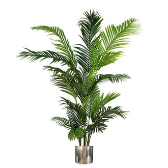 Leaf Artificial Palm Tree Extra Large - HUGE 180cm 6FT Silver Metal Planter in Green