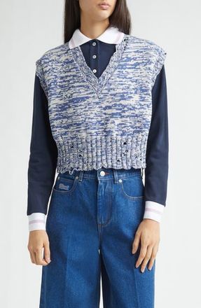 Marni Disheveled Crop Cotton Sweater Vest in Mlb74Orion Blue at Nordstrom, Size 12 Us