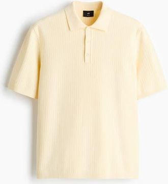 H&M Regular Fit Textured-knit Polo Shirt in Light Yellow at Nordstrom, Size Xx-Large