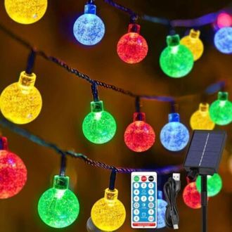 OEM Guirnalda De Luces Solares De 12 M De Largo Para Uso Exterior: 100 Bolas De Cristal Led, 8 Modos, Resistente Al Agua Ip65, Ideal Para Jardines, Bodas 