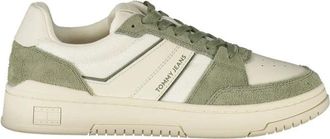 Tommy Hilfiger Witte Leren Heren Sneaker Groene Accenten - Heren - Sneakers - Veelkleurig - 43 EU - Schoenen
