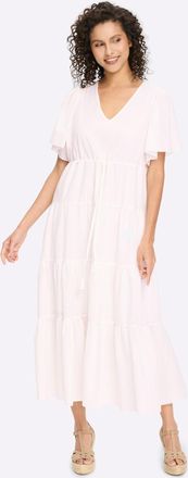 Heine Sommerkleid HEINE Webkleid, Damen, Gr. 34, Normalgr&ouml;ssen, wei&szlig;, 100% Baumwolle, unifarben, lang, V-Ausschnitt, Kleider Sommerkleid