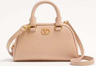 Valentino Garavani Mini VLogo Signature Bowling Bag in Grainy Calfskin Wo
