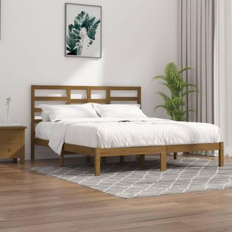 vidaXL Estructura Cama Sin Colch&oacute;n Madera Maciza Marr&oacute;n Miel 200x200cm Vidaxl