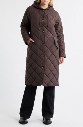 Bernardo Hooded Quilted Longline Jacket in Brown at Nordstrom Rack, Size Xx-Large