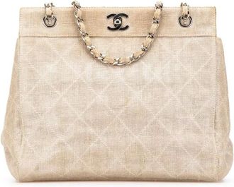 Chanel Pre-owned Tote Bags, female, Brown, Size: ONE SIZE Pre-owned Chanel Tote Bag Metallic Linen