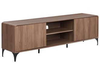 Beliani Mobile Tv Moderno Marrone Scuro In Mdf Con Anta, Passacavi E Gambe In Metallo Cowell