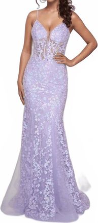 Nina Canacci Long Mermaid Formal Floral Prom Dress In Lilac