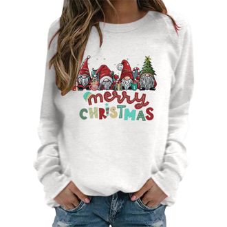 Generic Christmas Sweatshirts Women Merry Christmas Long Sleeve Crew Neck Print Sweatshirt for Women Pullover Ladies Xmas Shirt Sweat Tops for Womens