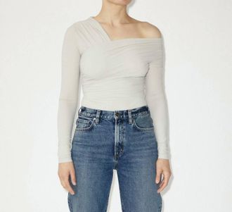 Gold Sign Fonteyne One Shoulder Bodysuit In Sand