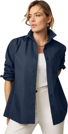Jessica London Stretch Cotton Oversized Poplin Shirt in Navy at Nordstrom, Size 14
