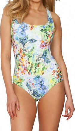 Longitude Romantic Shirred X-Back Tank One Piece Swimsuit In Lgt Romantic