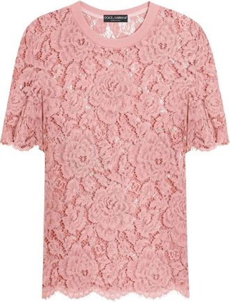 Dolce & Gabbana Short Sleeve Cord Lace T-Shirt - Dames - T-shirts - Roze - S - Tops
