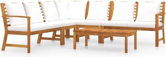 vidaXL 6 Pcs Conj. Jard&iacute;n De Sal&oacute;n Con Coj&iacute;n Crema De Color Acacia Masiva