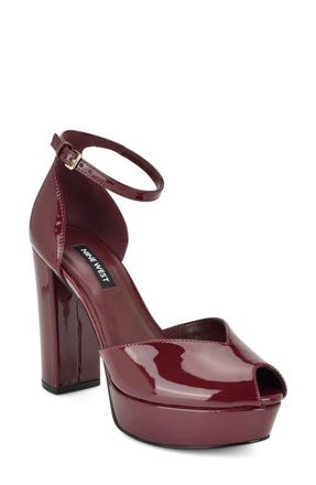 Nine West Keela Platform Ankle Strap Pump in Dark Red at Nordstrom, Size 6.5