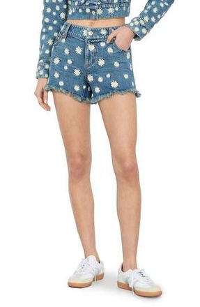 Alice & Olivia Warren Embroidered Floral Raw Hem Denim Shorts in Medium Wash at Nordstrom Rack, Size 29