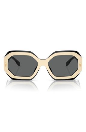 Tory Burch 55mm Geometric Sunglasses in Black/Ivory /Dark Grey Solid at Nordstrom