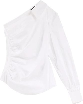 Karl Lagerfeld Een schouder popeline blouse - Dames - Blouses - Wit - M - Katoen - Overhemden