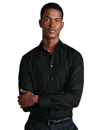 CHARLES TYRWHITT Non-Iron Cutaway Collar Poplin Shirt in Black at Nordstrom, Size 16.5 - 33