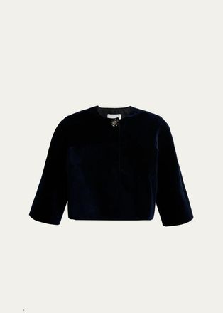 Erdem Embellished Velvet Elbow-Sleeve Bolero Jacket