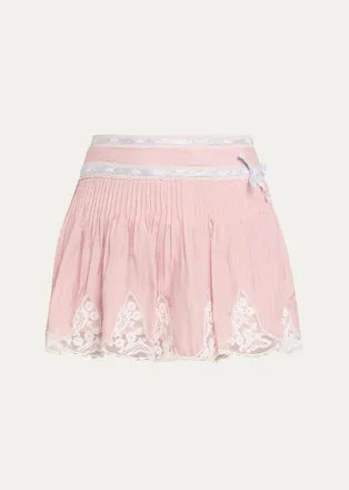 LoveShackFancy Marais Lace-Trim Mini Skirt