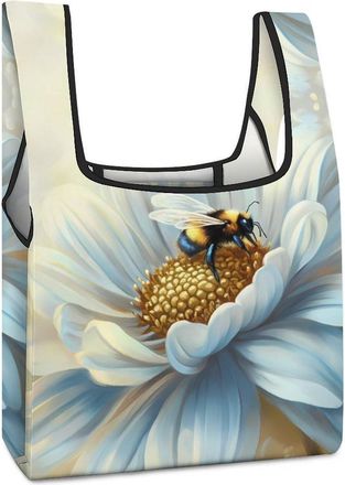 Generic Flower Bee Shopping Bag Reusable Grocery Tote Bag Foldable Handbag for Travel Picnic