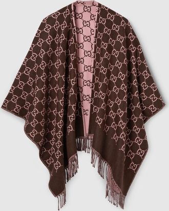 Gucci GG Wool Jacquard Cape, Brown, Wool