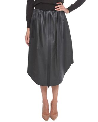 Bottega Veneta Front Zipped Waterproof Leather Midi Skirt