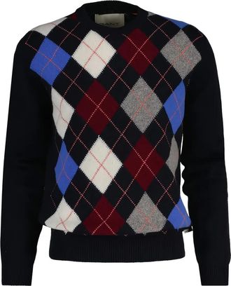 GANT Trui met argyle patroon en C-hals - Blauw