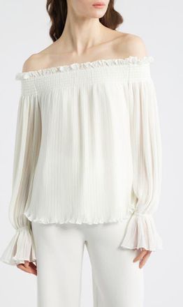 Kobi Halperin Elizabeth Pliss&eacute; Off the Shoulder Top in Ivory at Nordstrom, Size Medium