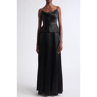 Jason Wu Cowl Neck Peplum Satin Gown in Black at Nordstrom, Size 4