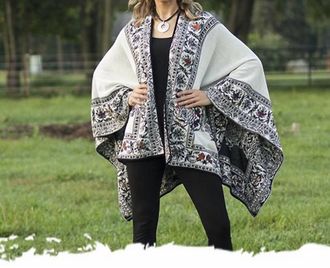 Cloud Nine Reversible Ruana Cape In Black And White