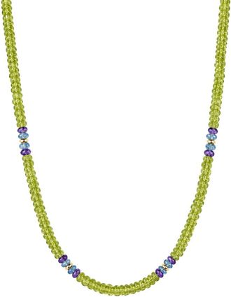 Jewelmak 14K Peridot, Amethyst, Swiss Blue Topaz Necklace