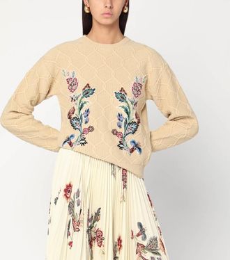 Etro Beige wool sweater with embroidery