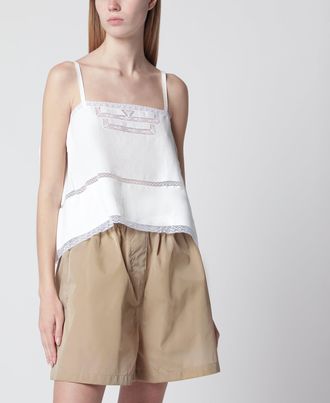 Prada Top in lino e pizzo bianco