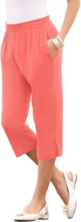 Roaman's Plus Size Soft Knit Relaxed Pull On Capri Pant in Sunset Coral at Nordstrom, Size Small