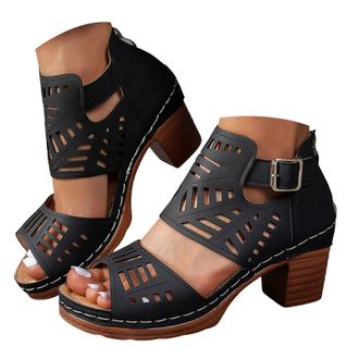 Generic Womens Platform Sandals Summer Trendy Dressy Gladiator Sandals Chunky Heel Hollow Cut Out Open Toe Stacked Heeled Booties Beach Boho Comfortable Ankle