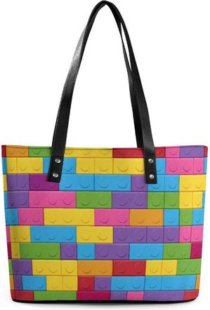 Generic Building Block Print Tote Bags for Women Cute Shoulder Purses Handbags