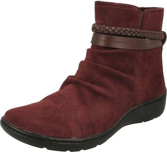 Clarks Ladies Braid Detailed Ankle Boots Cora BraidBoot - Burgundy Suede - UK Size 5.5E - EU Size 39 - US Size 8W