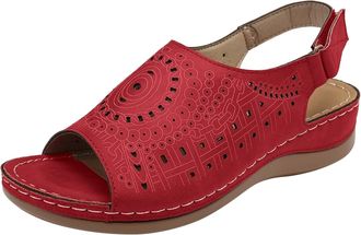 Generic Cocila Sandals For Women Size 6 Fashion Toe Beach Shoes Out Summer Breathable Hollow WomenS Red, 7 Wide Fit Ladies Gold Wedge 5 Walking Sandles & Slid