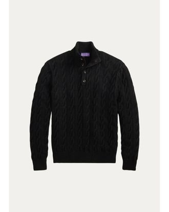 Ralph Lauren Purple Label Mens Cable-Knit Cashmere Mock Neck Sweater