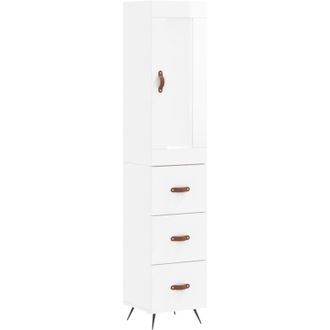 vidaXL Aparador Alto Madera Contrachapada Blanco Brillo 34,5x34x180 Cm Vidaxl