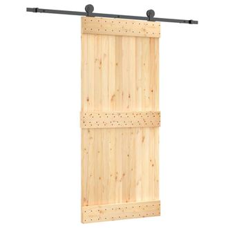 Berkfield Home Sliding Door with Hardware Set 90x210 cm Solid Wood Pine in Light Tan