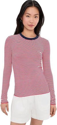 Splendid Bamboo Long Sleeve T-Shirts Womens T Shirt Navy/Rouge/White : XL (Womens 14-16), Elastane/Polyester/Viscose
