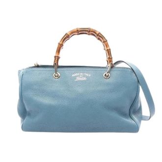Gucci Pre-owned Handbags, female, Blue, Size: ONE SIZE Pre-owned Bamboo Shopper Leather 2way Tote Bag