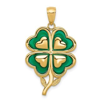 Diamond2Deal 10k Yellow Gold 4-Leaf Clover Pendant with Enameled Tips