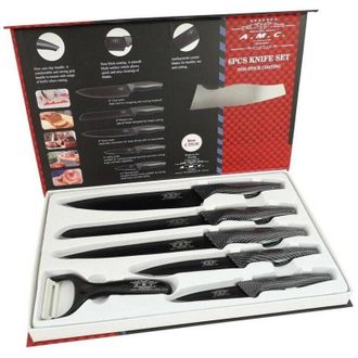 Trade Shop Trade Shop - Set 5 Coltelli Da Cucina In Acciaio Effetto Carbonio Piu Pelapatate