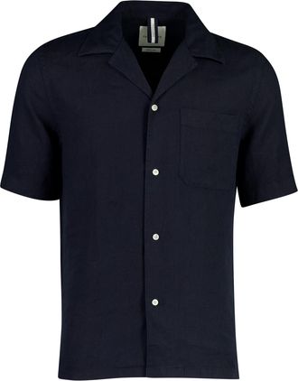 Profuomo linnen overhemden donkerblauw normale fit zomer